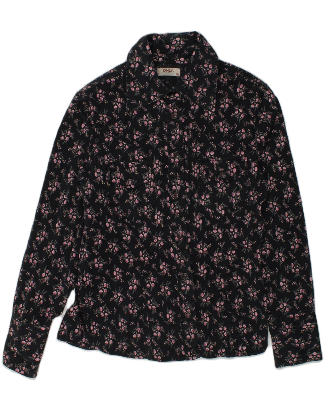 ONLY Womens Shirt EU 36 Small Navy Blue Floral | Vintage Only | Thrift | Second-Hand Only | Used Clothing | Messina Hembry 