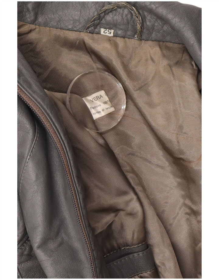 Vintage męska kurtka skórzana IT 52 XL szara skóra