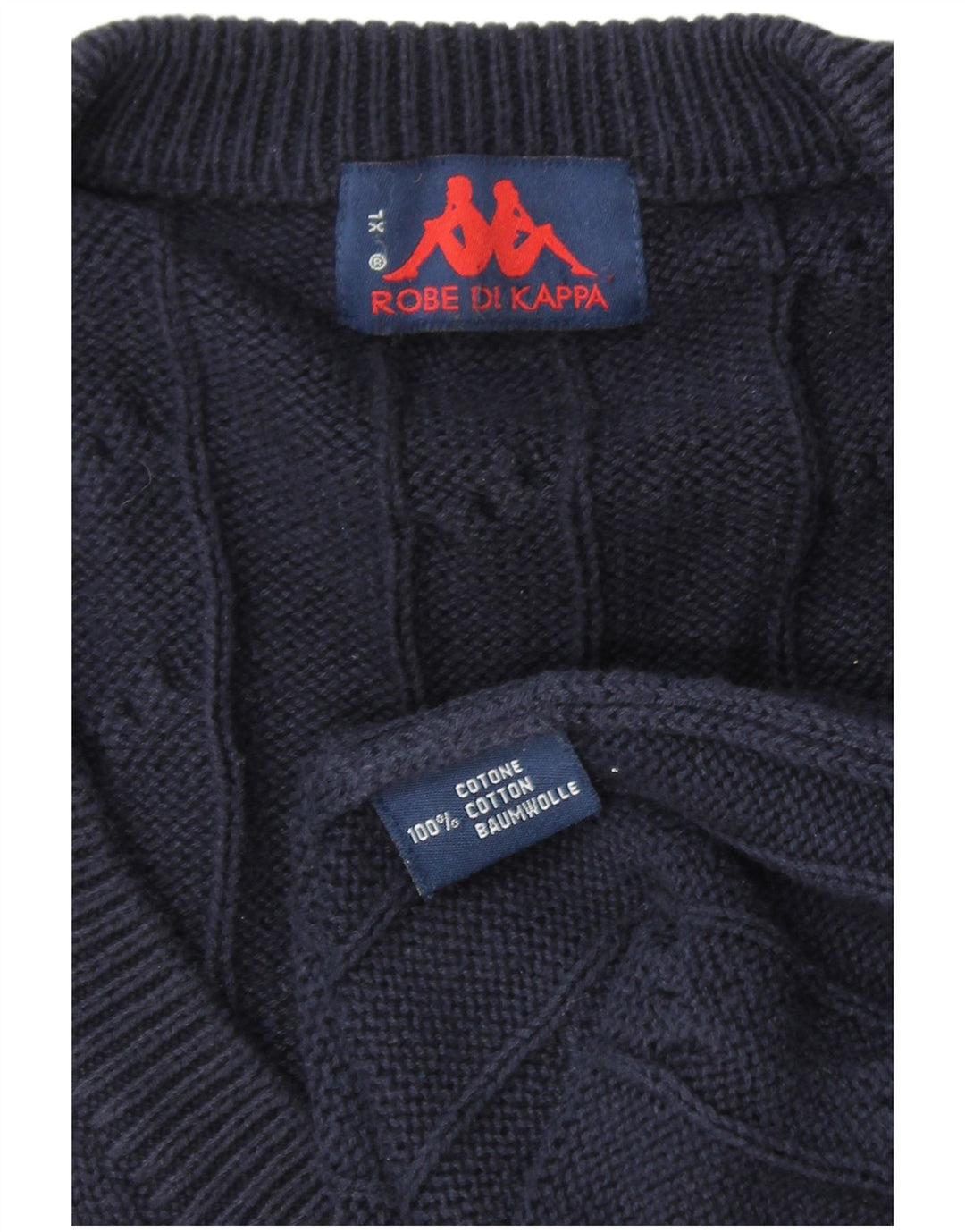 KAPPA Męski sweter z dekoltem w kształcie litery V, XL, granatowy, bawełniany