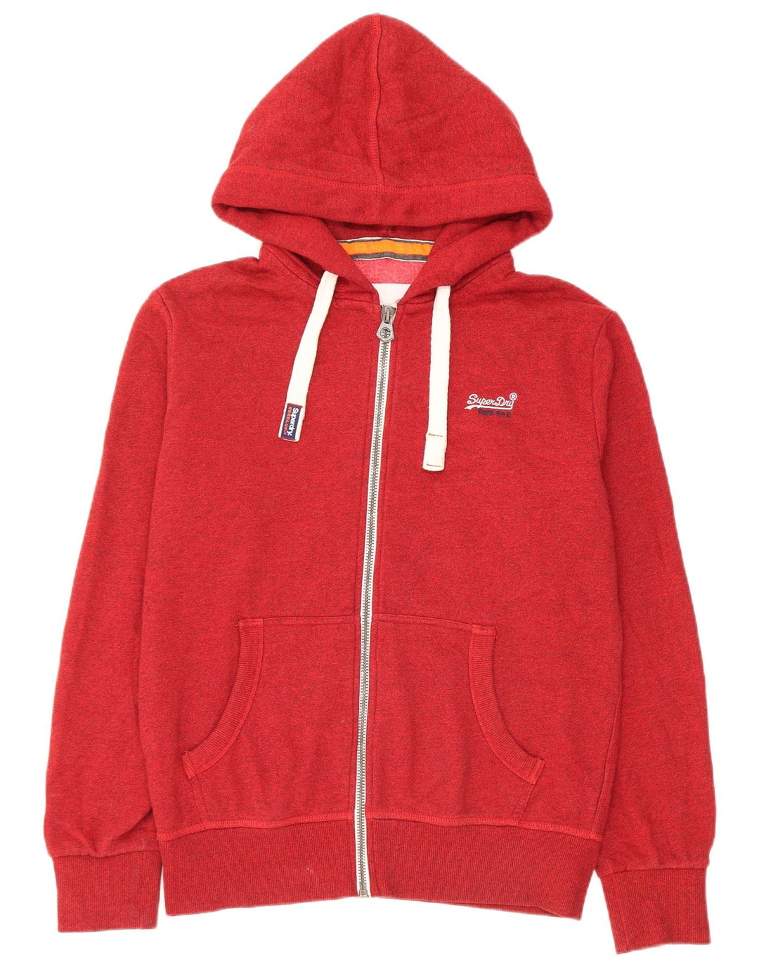 Męski sweter z kapturem i zamkiem błyskawicznym Superdry, duży, czerwony, bawełniany