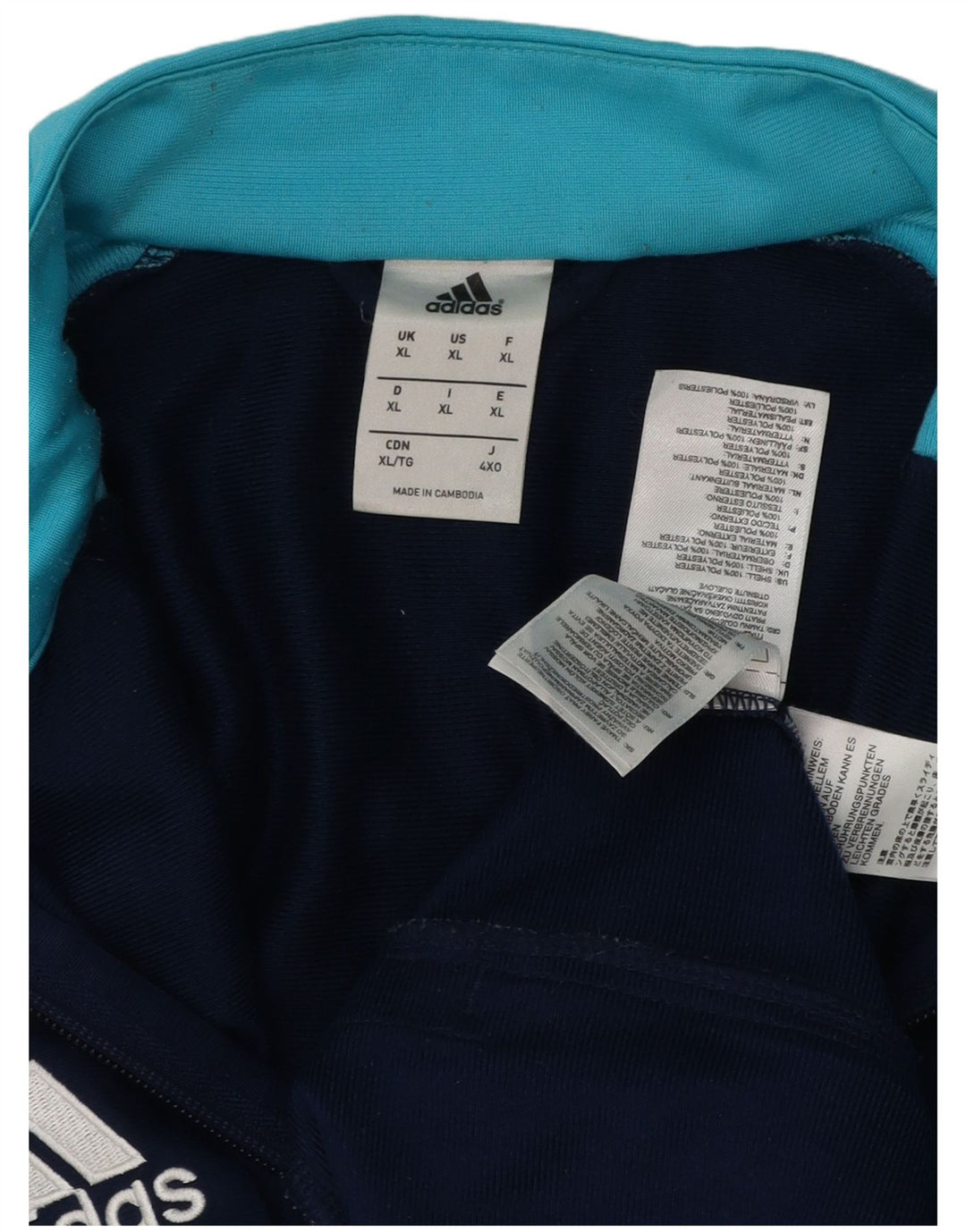 Męska kurtka dresowa ADIDAS XL, granatowa, z poliestru w blokach kolorów