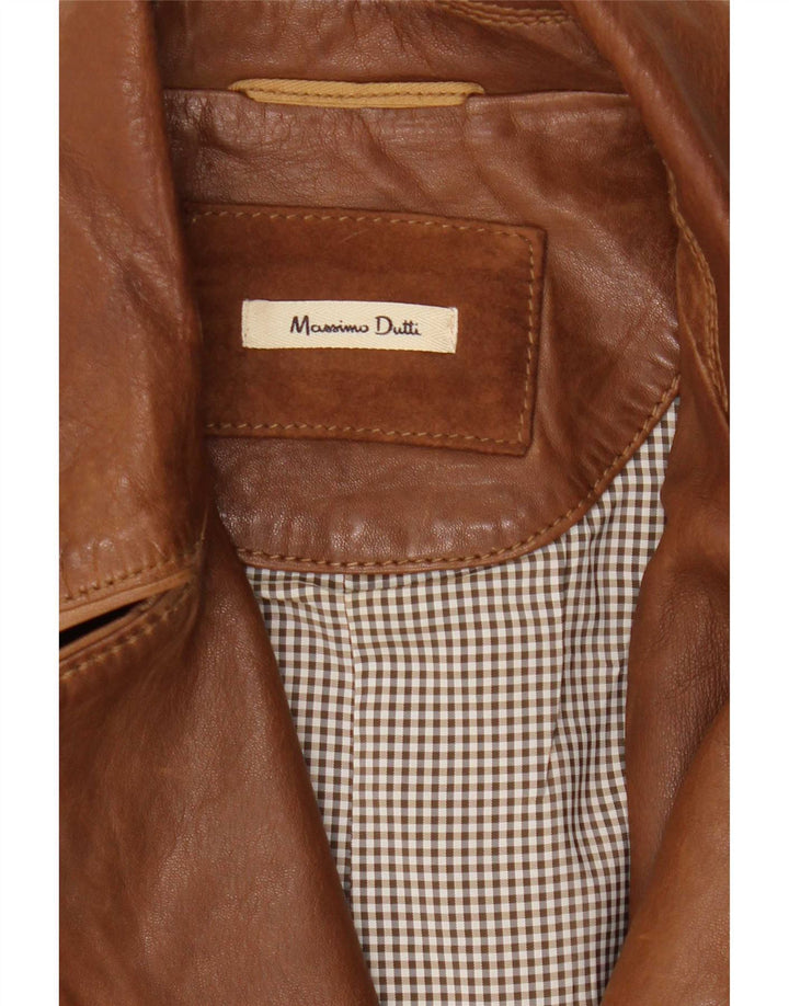Massimo Dutti Damska kurtka skórzana Biker UK 10 Small Brown