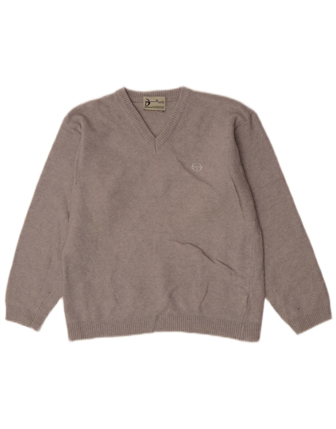 Sweter damski Sergio Tacchini z dekoltem w kształcie litery V, UK 12, średnioszara wełna