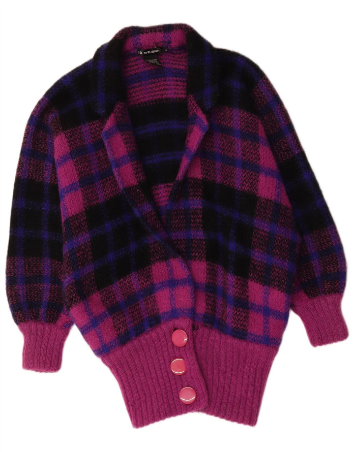 Damski sweter rozpinany I.B Diffusion Longline UK 10 w małą fioletową kratkę