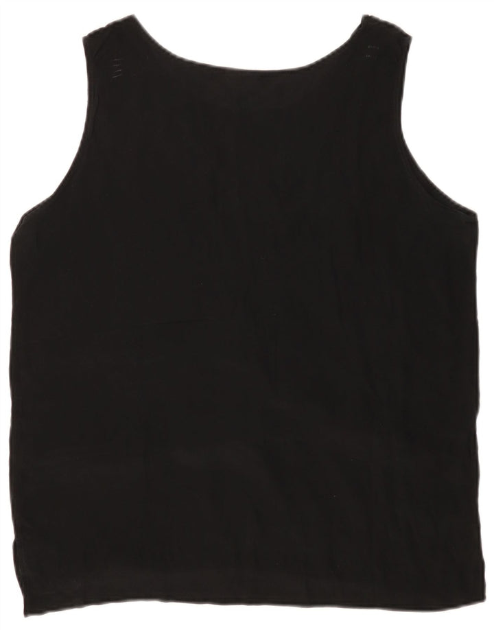 Damska bluzka bez rękawów VINTAGE Top UK 14 Średni czarny jedwab