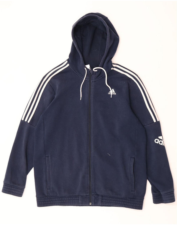 Męski sweter Adidas z grafiką i zamkiem błyskawicznym XL, granatowy, bawełniany