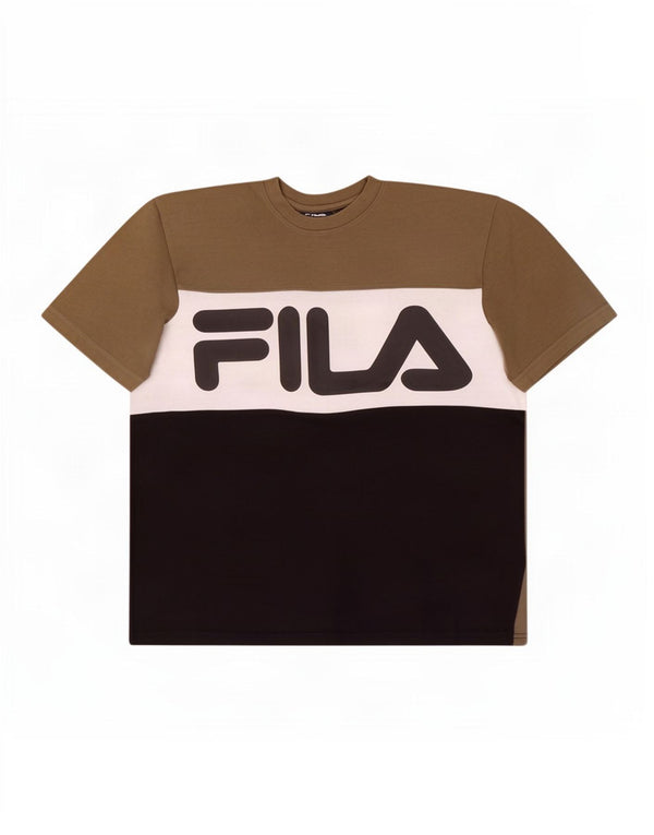 Męski T-shirt Fila z grafiką, duży, bawełniany khaki z blokami kolorów