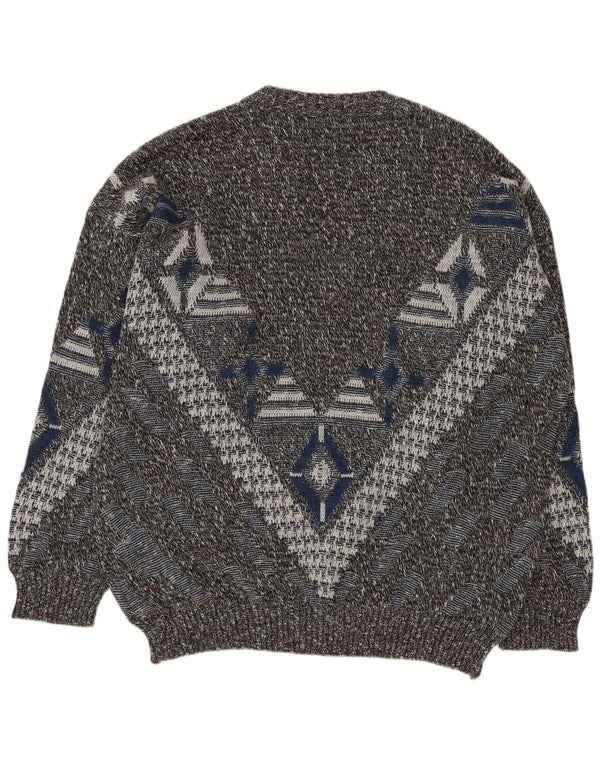 Męski sweter VINTAGE z dekoltem w kształcie litery V UK 46/48 2XL Wielokolorowy geometryczny