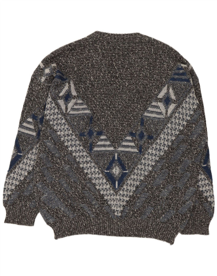 Męski sweter VINTAGE z dekoltem w kształcie litery V UK 46/48 2XL Wielokolorowy geometryczny