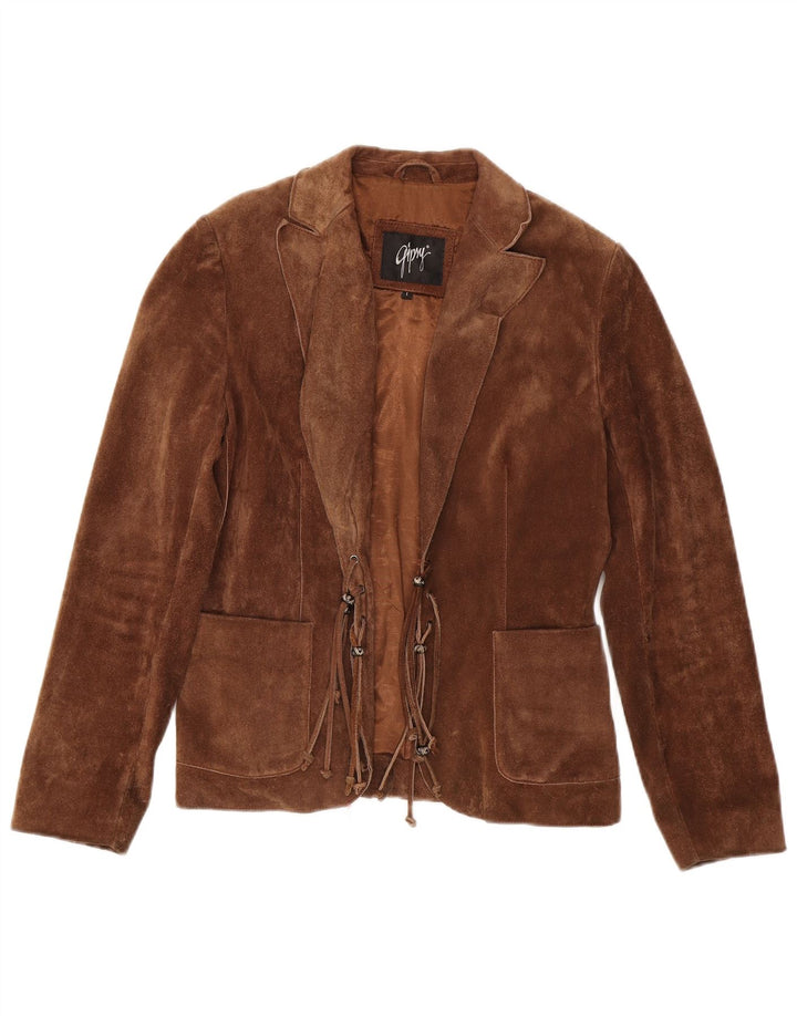 GIPSY Womens Suede Jacket UK 16 Large Brown Leather
