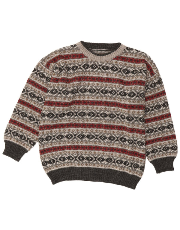 Sweter damski w stylu vintage z okrągłym dekoltem UK 16, duży, szary Fair Isle