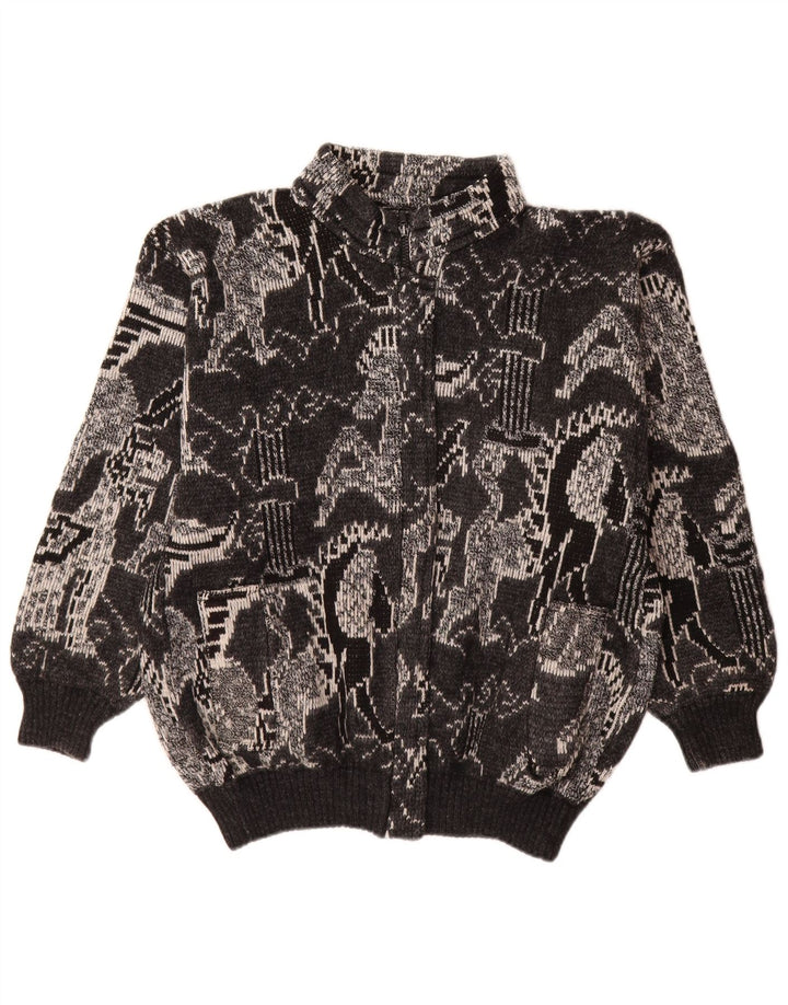 Sweter damski w stylu vintage, UK 18 XL, czarna, geometryczna wełna