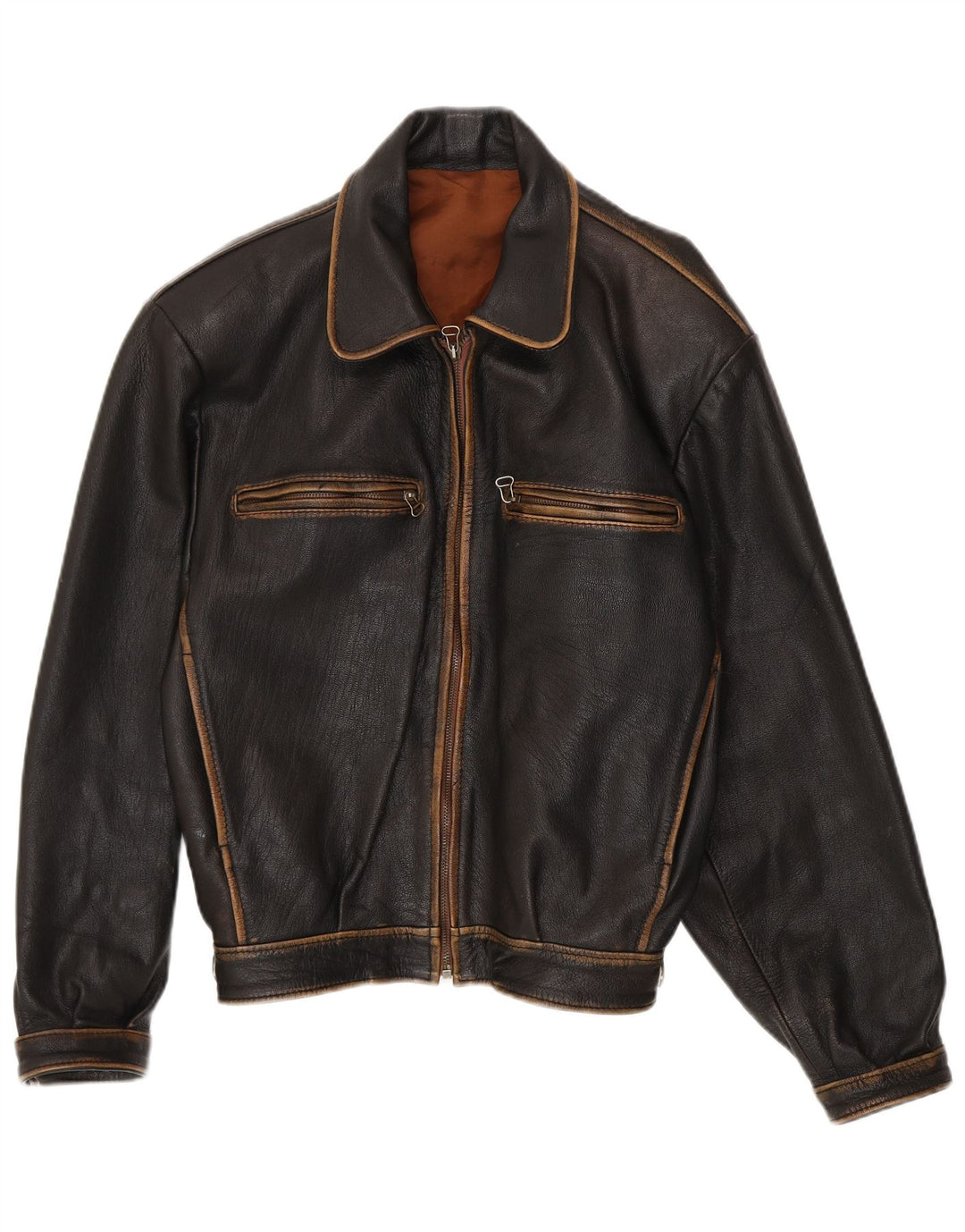 Vintage męska luźna skórzana kurtka bomber UK 38 średniej czarnej skóry