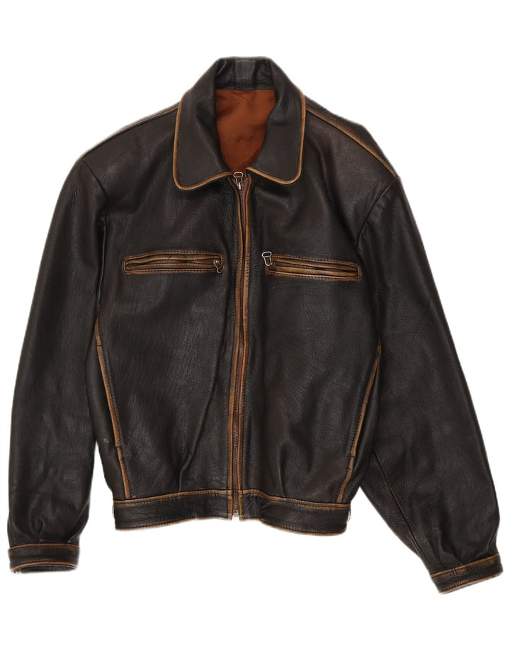 Vintage męska luźna skórzana kurtka bomber UK 38 średniej czarnej skóry