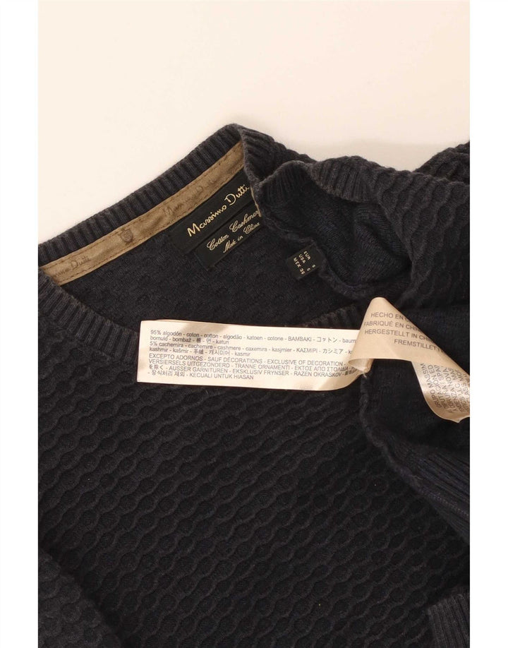 Męski sweter Massimo Dutti z okrągłym dekoltem, mały, granatowy, bawełniany