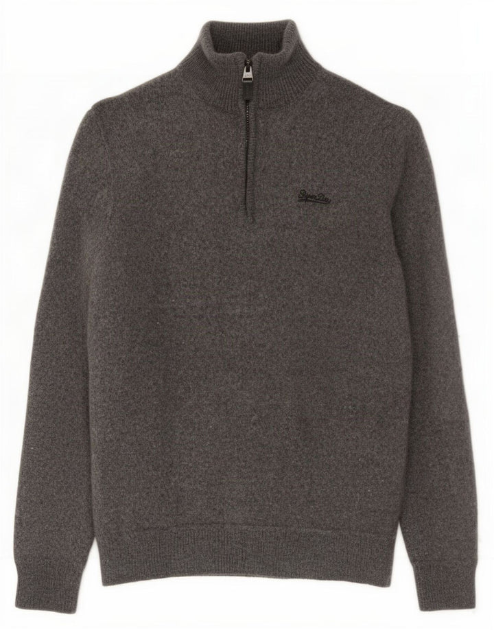 Damski sweter z zamkiem Superdry, UK 12, średnioszary, wełniany