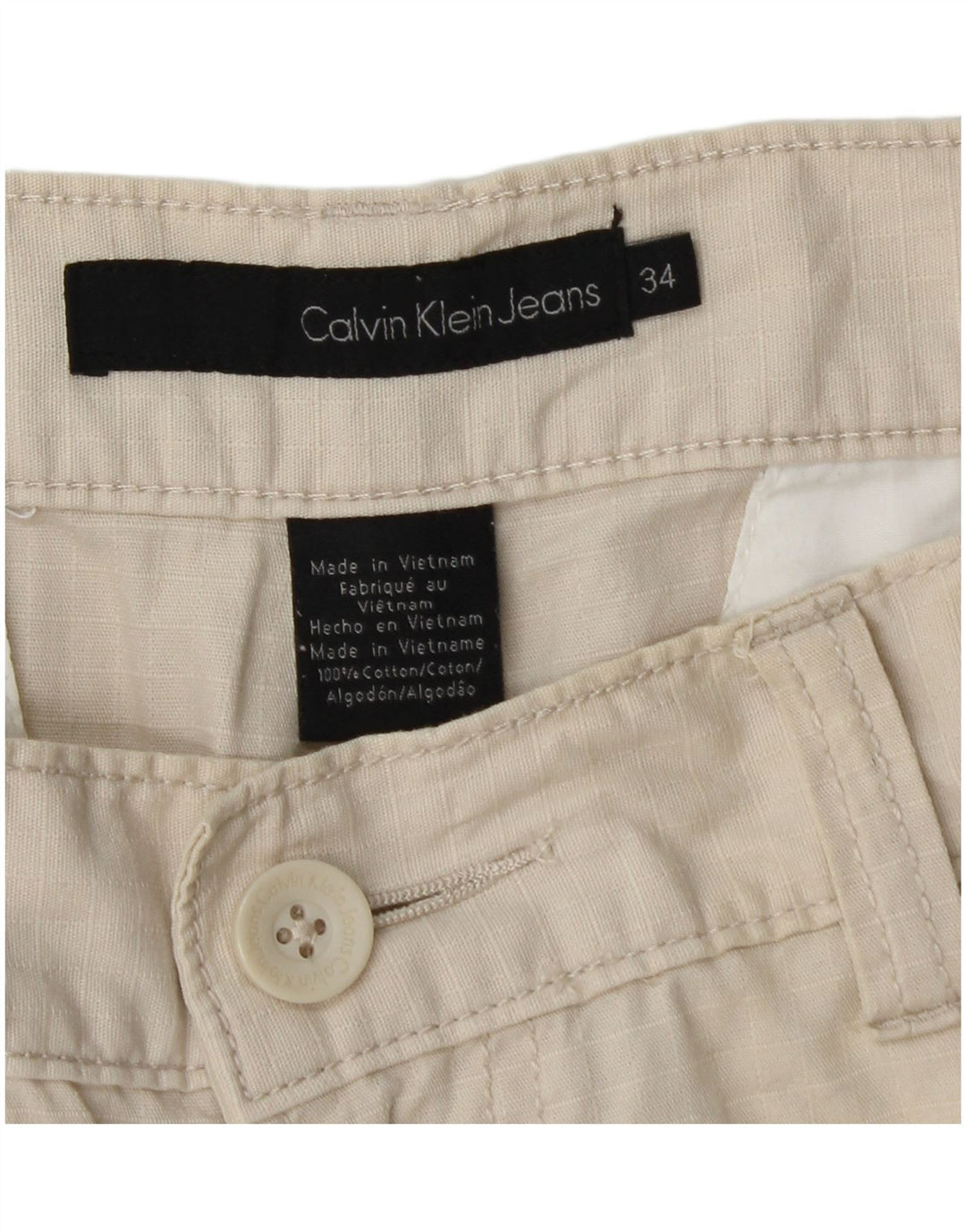 Męskie spodenki cargo Calvin Klein W34, duże, beżowe, bawełniane