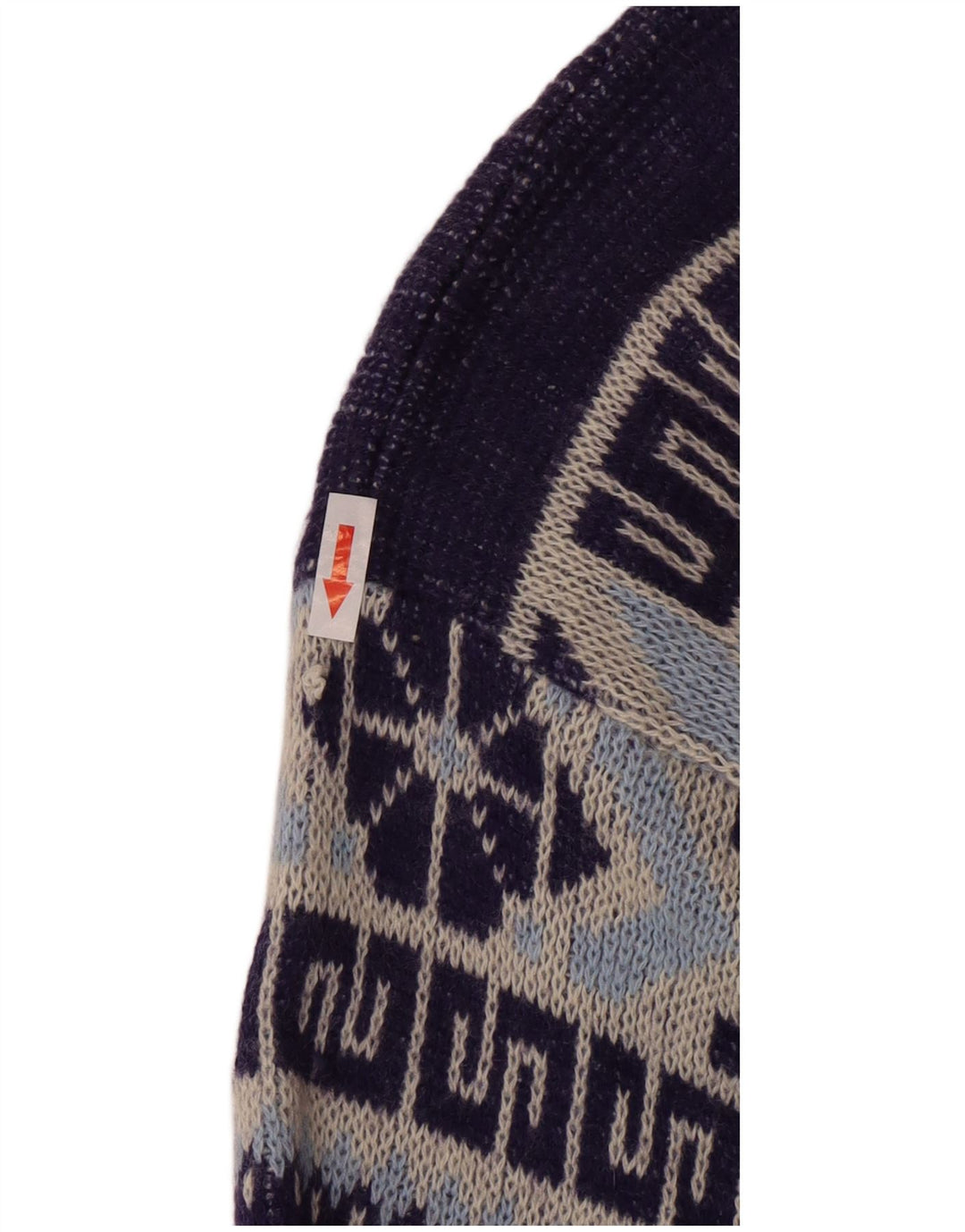 Vintage męski sweter z okrągłym dekoltem, średni granatowy geometryczny