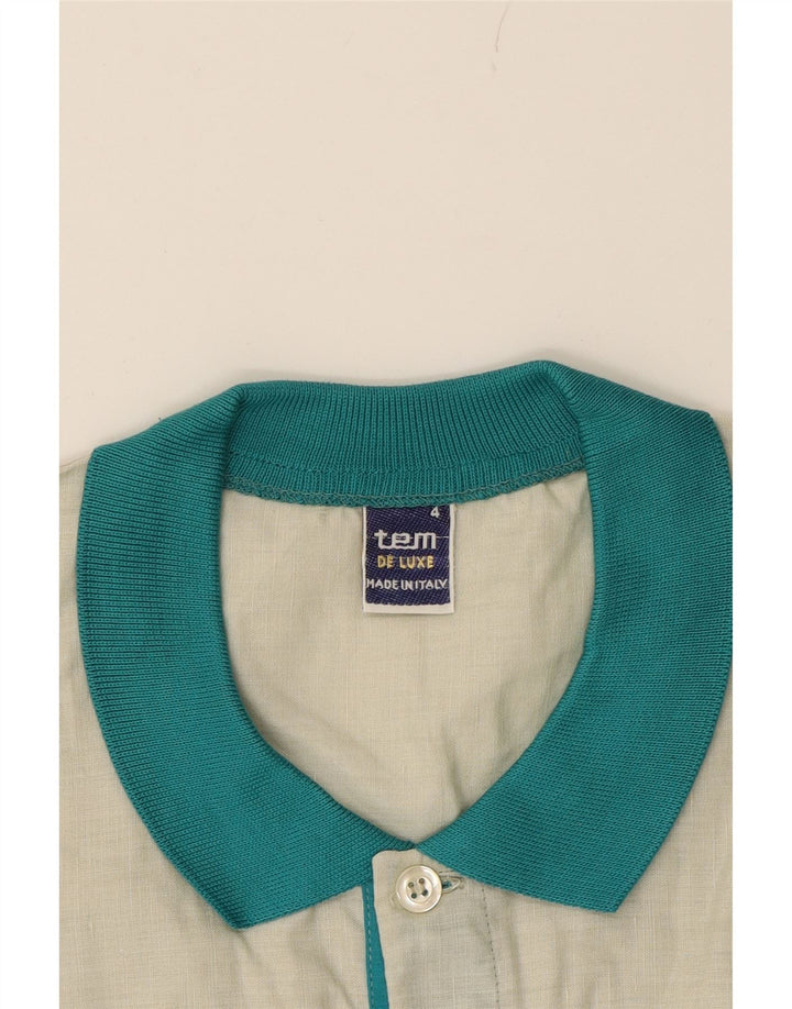 VINTAGE Mens Pullover Shirt Small Turquoise Colourblock Cotton Vintage Vintage and Second-Hand Vintage from Messina Hembry 