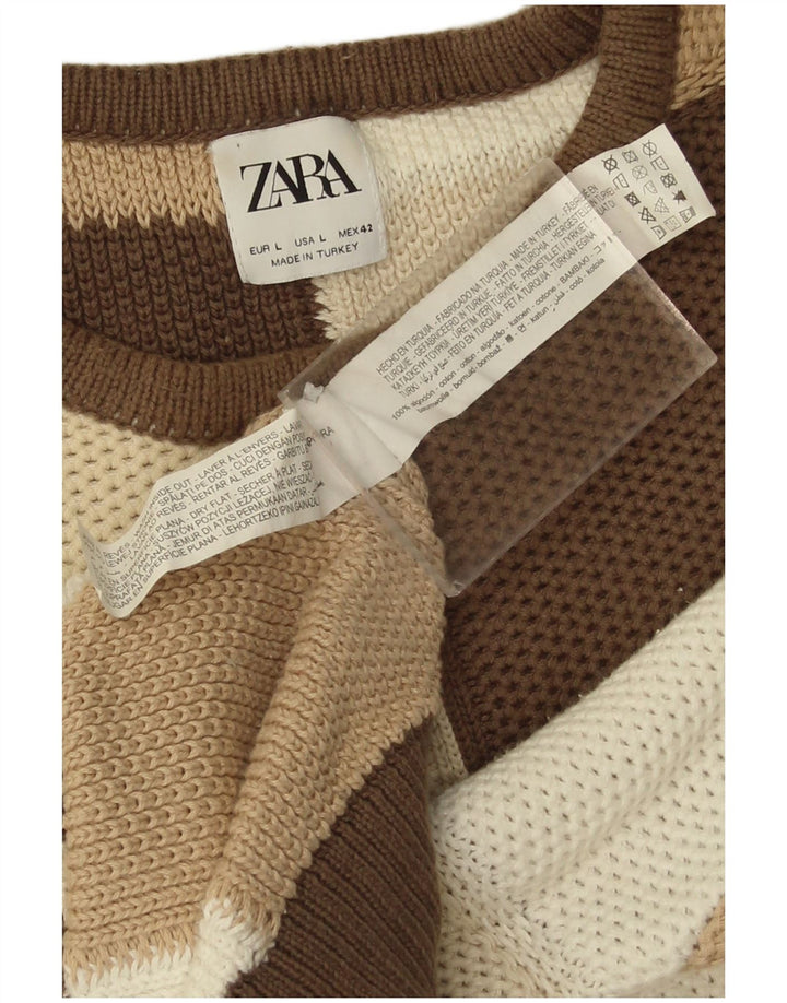 Męski sweter Zara z dekoltem w łódkę, duży, wielobarwny, geometryczny, bawełniany