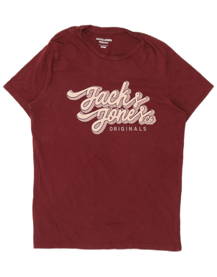 Męski T-shirt z grafiką Jack & Jones o regularnym kroju, mały, bordowy, bawełniany