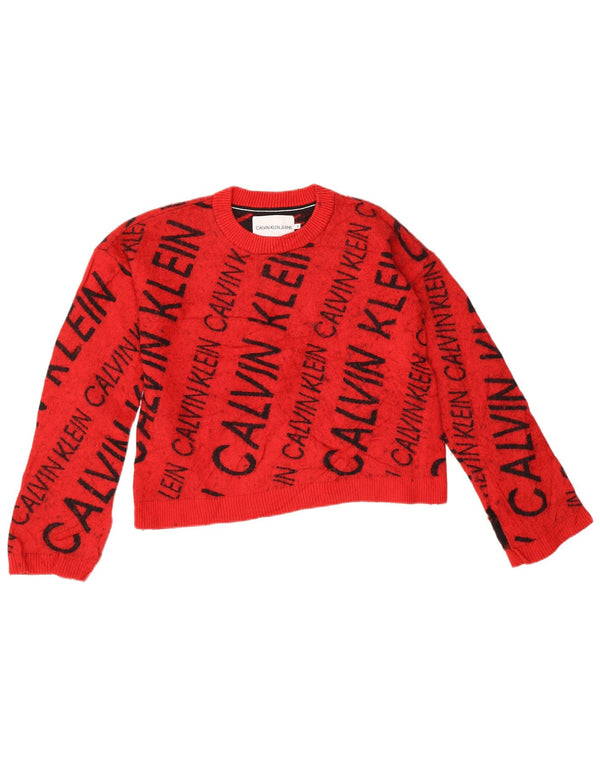 Damski sweter Calvin Klein Jeans Graphic z okrągłym dekoltem UK 10 Small Red