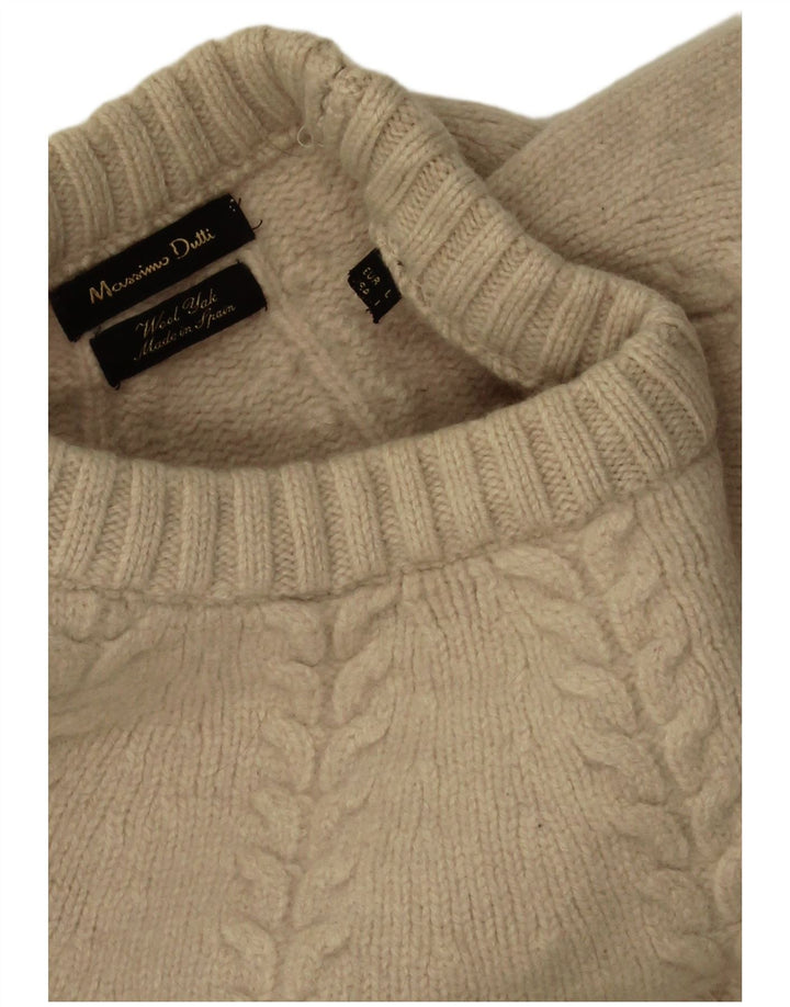 Męski sweter Massimo Dutti z okrągłym dekoltem, duży, beżowy, wełniany