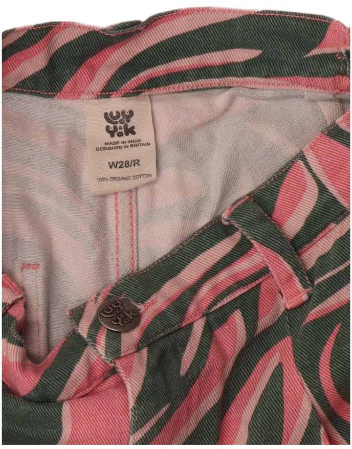 Luźne dżinsy damskie Lucy & Yak z wysokim stanem W28 L29 Różowa bawełna z nadrukiem zwierzęcym