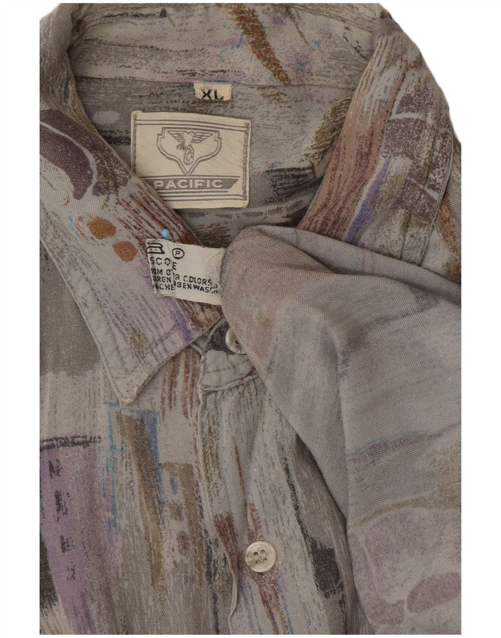 Męska koszula z krótkim rękawem VINTAGE w abstrakcyjny wzór XL, szara wiskoza, retro