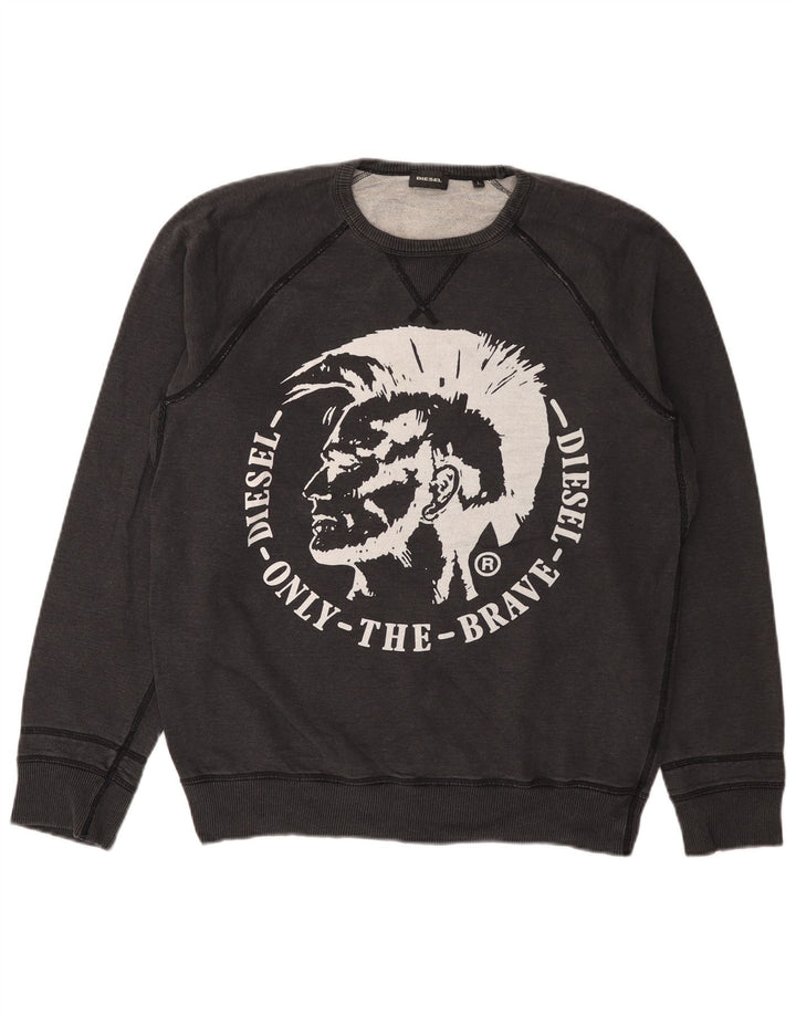 Męska bluza z grafiką DIESEL, duża, szara, bawełniana