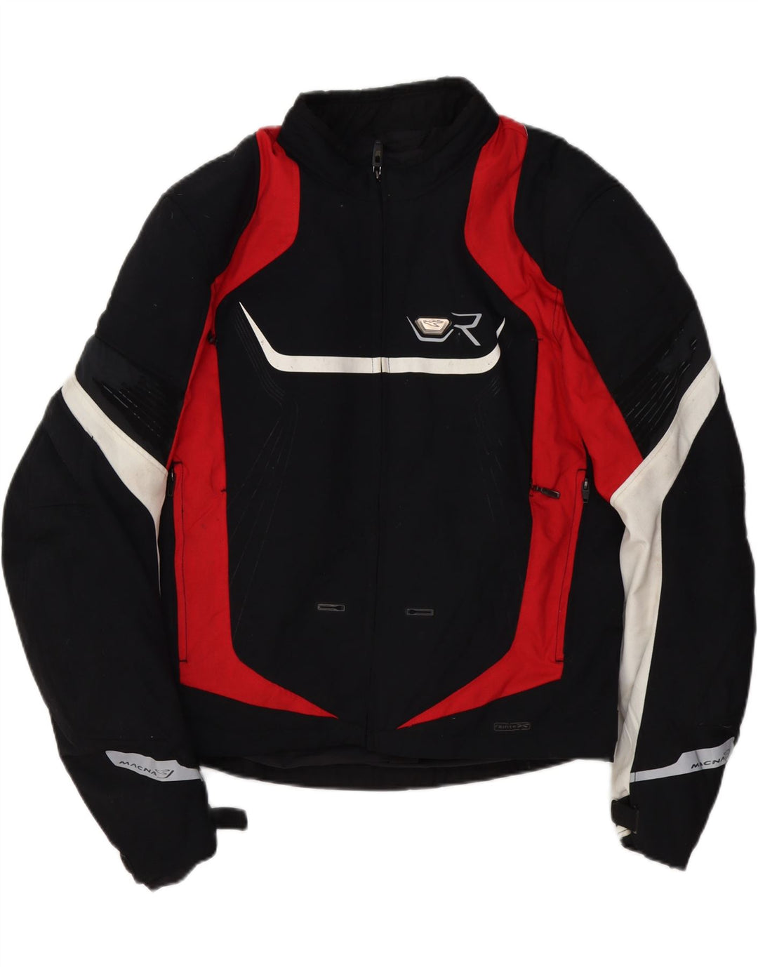 Męska kurtka motocyklowa Macna Graphic Racer UK 42, duża, czarna, z blokami kolorów