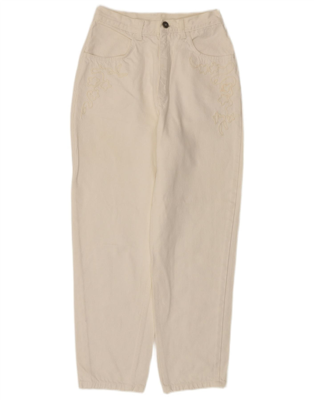 STEFANEL Damskie jeansy z wysokim stanem IT 44 Medium W24 L27 Złamana biała bawełna