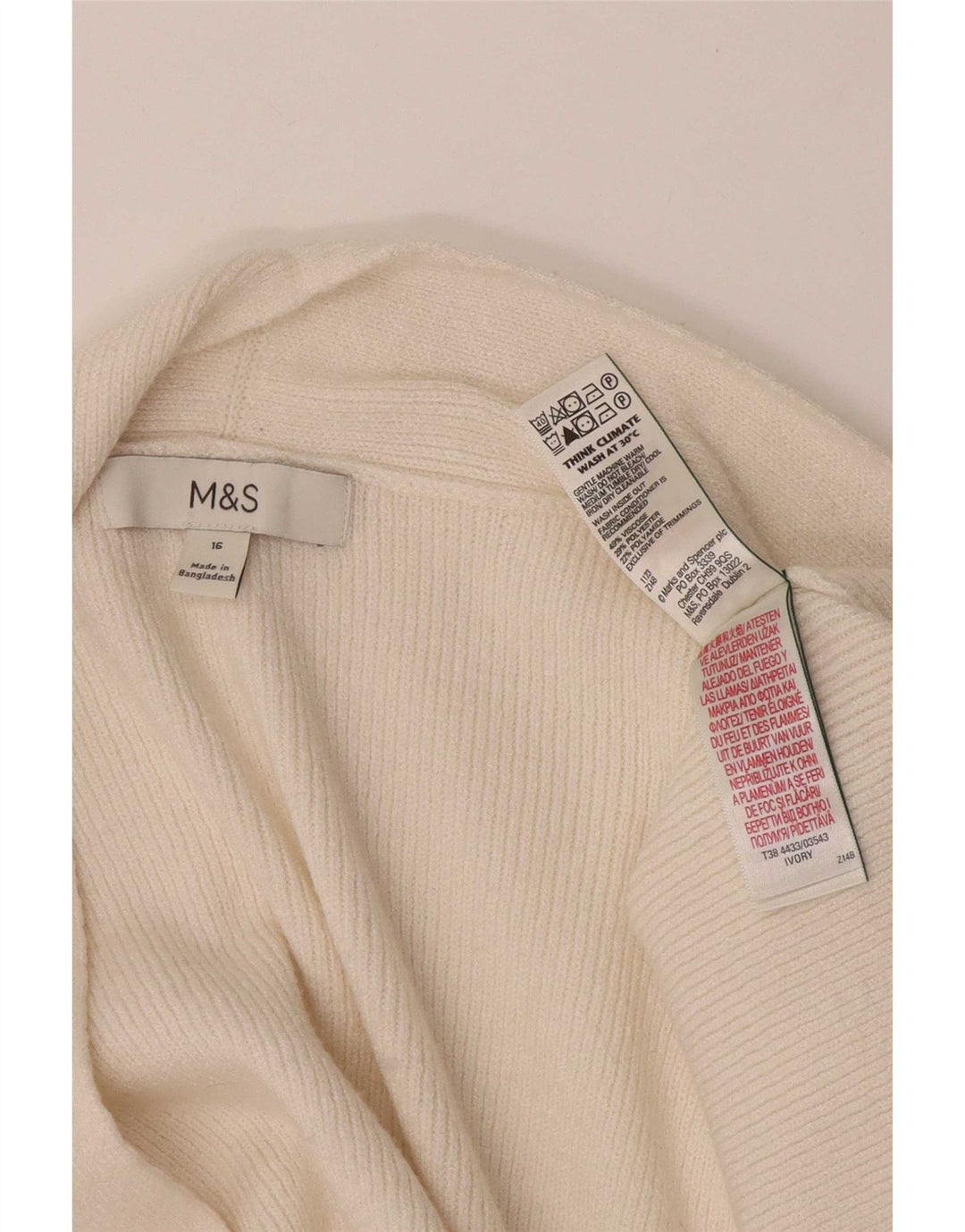 Marks & Spencer Damski długi sweter rozpinany UK 16, duży w kolorze złamanej bieli