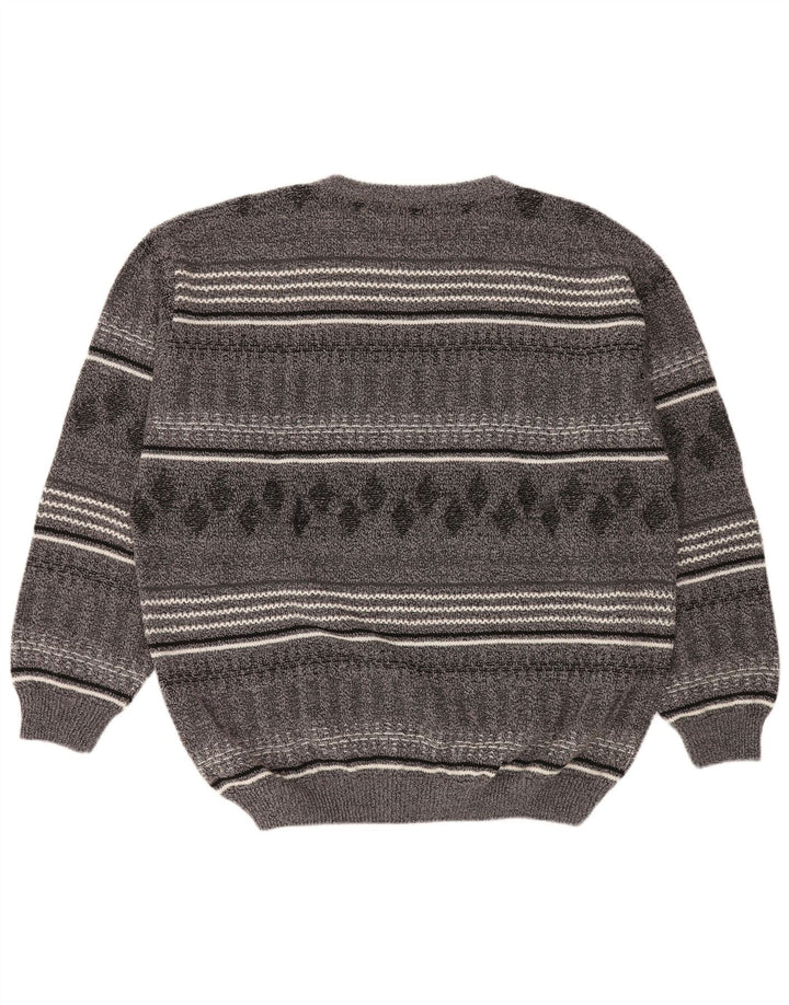 Męski sweter z dekoltem w łódkę Malagrida 2XL, szara wełniana w paski