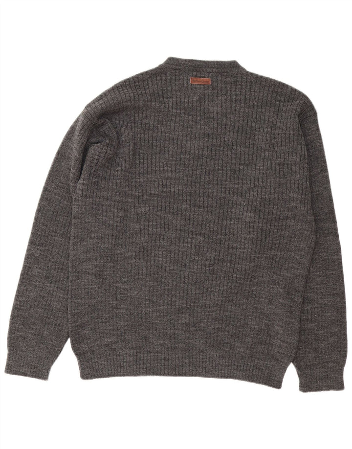 Marlboro Classics Męski sweter z dekoltem w kształcie litery V, duży, szary, wełniany