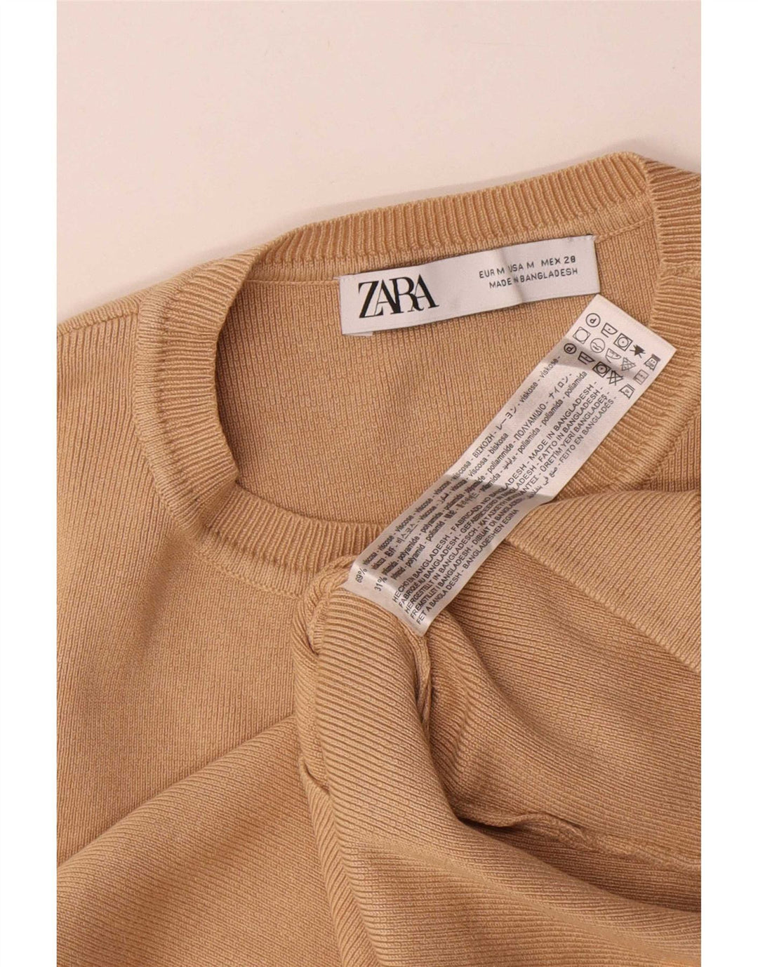 Damski krótki top Zara UK 12 w średnim beżowym kolorze wiskozy