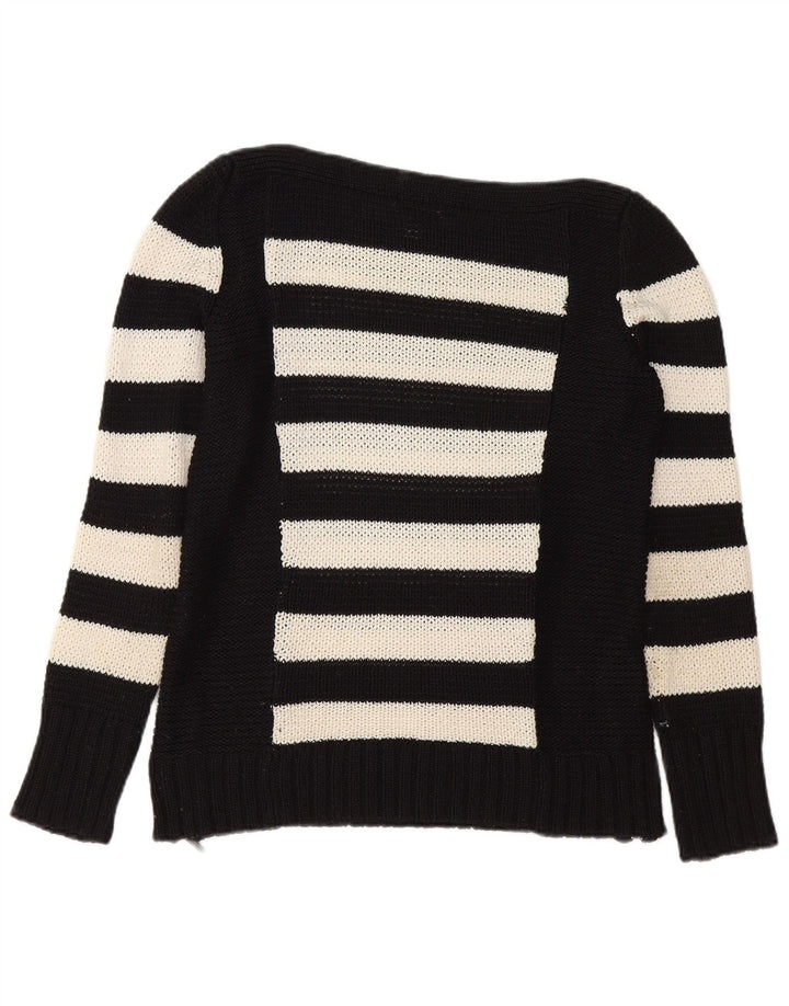 CALVIN KLEIN Womens Boat Neck Jumper Sweater UK 10 Small Black Striped