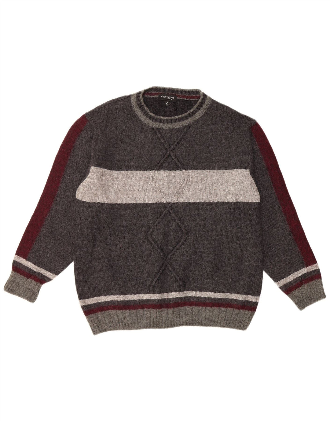 Męski sweter z okrągłym dekoltem COMMANDER IT 52, duża, szara wełna z blokami kolorów