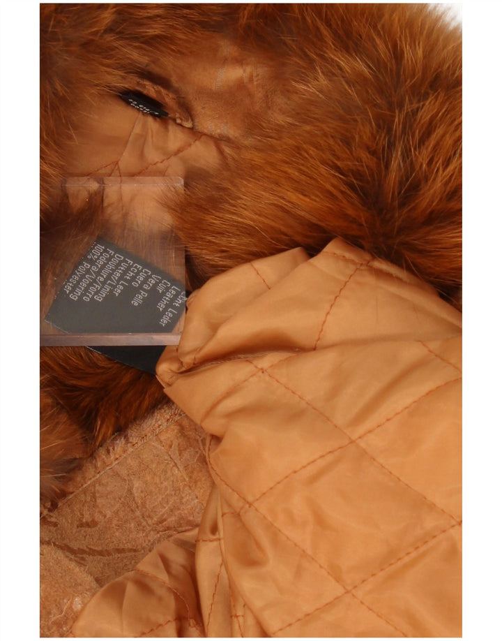 Vintage damski zamszowy płaszcz z rękawami 3/4, jeden rozmiar, brązowa skóra