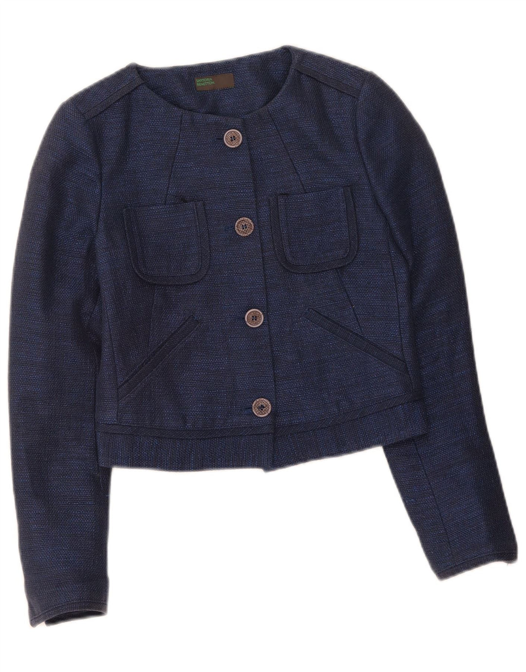 BENETTON Womens Sartoria Crop 4 Button Blazer Jacket IT 38 XS Navy Blue