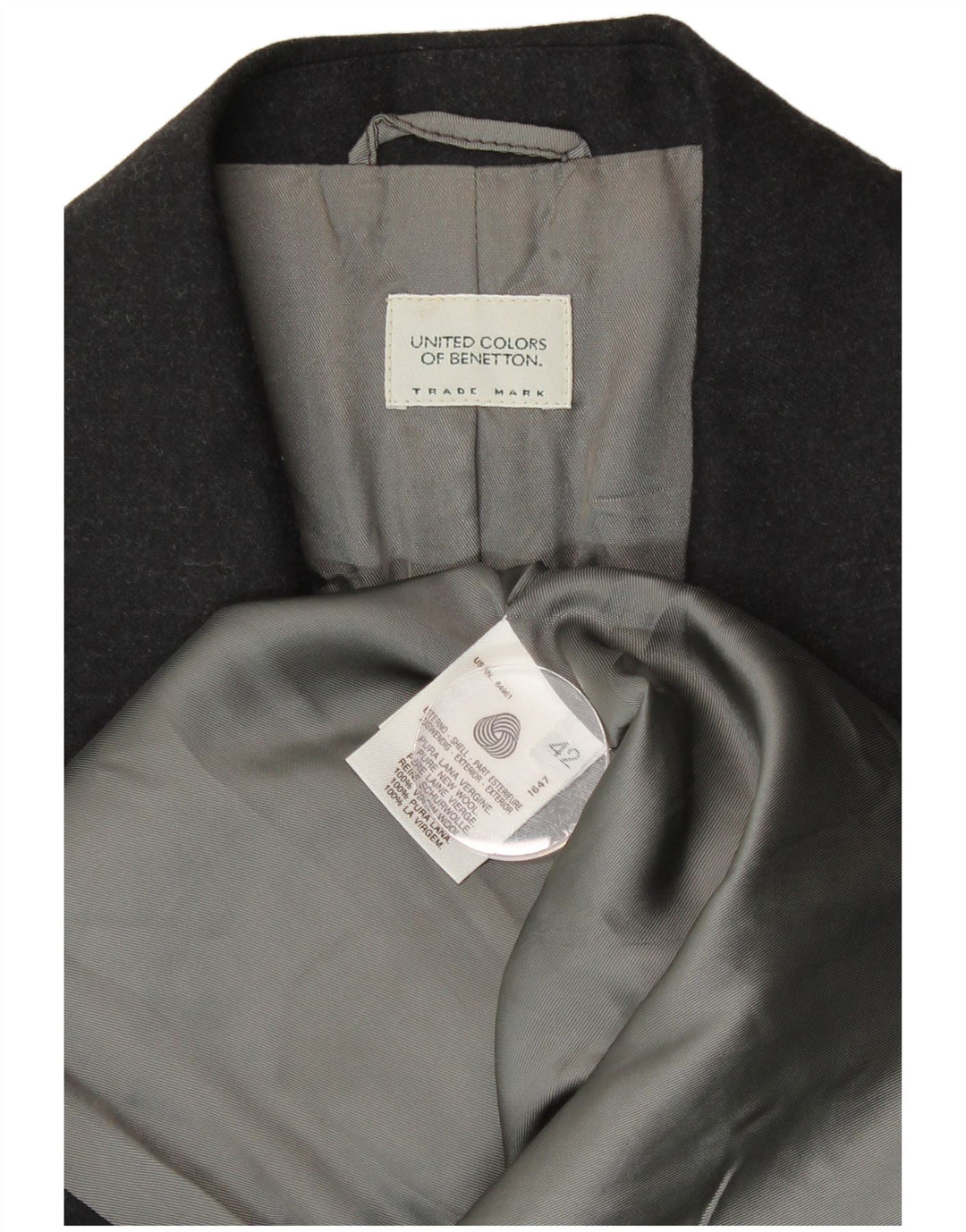 BENETTON Damska marynarka zapinana na 2 guziki IT 42 Średnia czarna nowa wełna