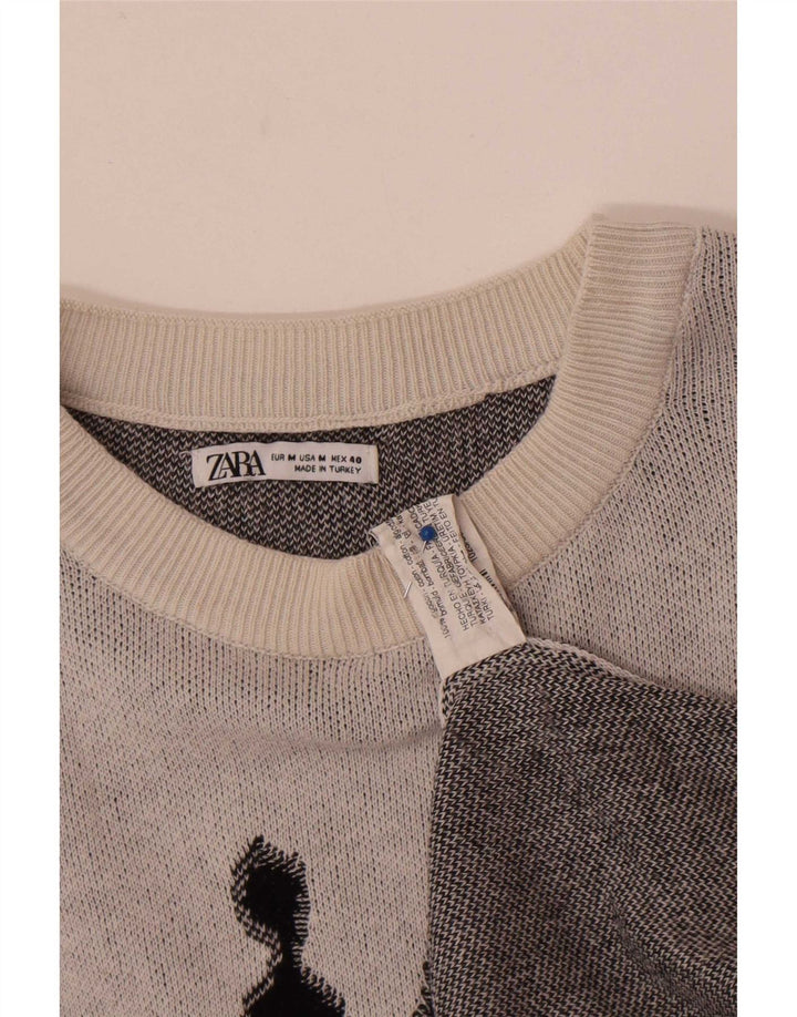Męski sweter Zara z graficznym dekoltem w łódkę, średnioszary, bawełniany