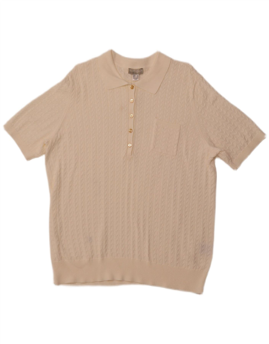 MONA Damski sweter polo z krótkim rękawem i dekoltem EU 48 2XL Off White