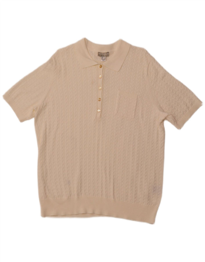 MONA Damski sweter polo z krótkim rękawem i dekoltem EU 48 2XL Off White