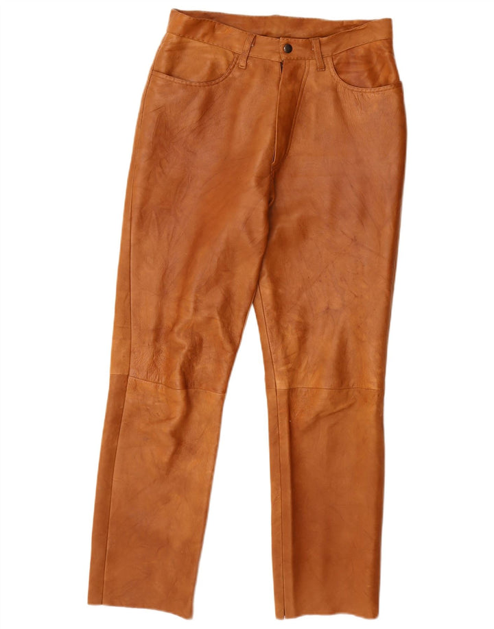 Vintage damskie proste skórzane spodnie W28 L27 brązowe