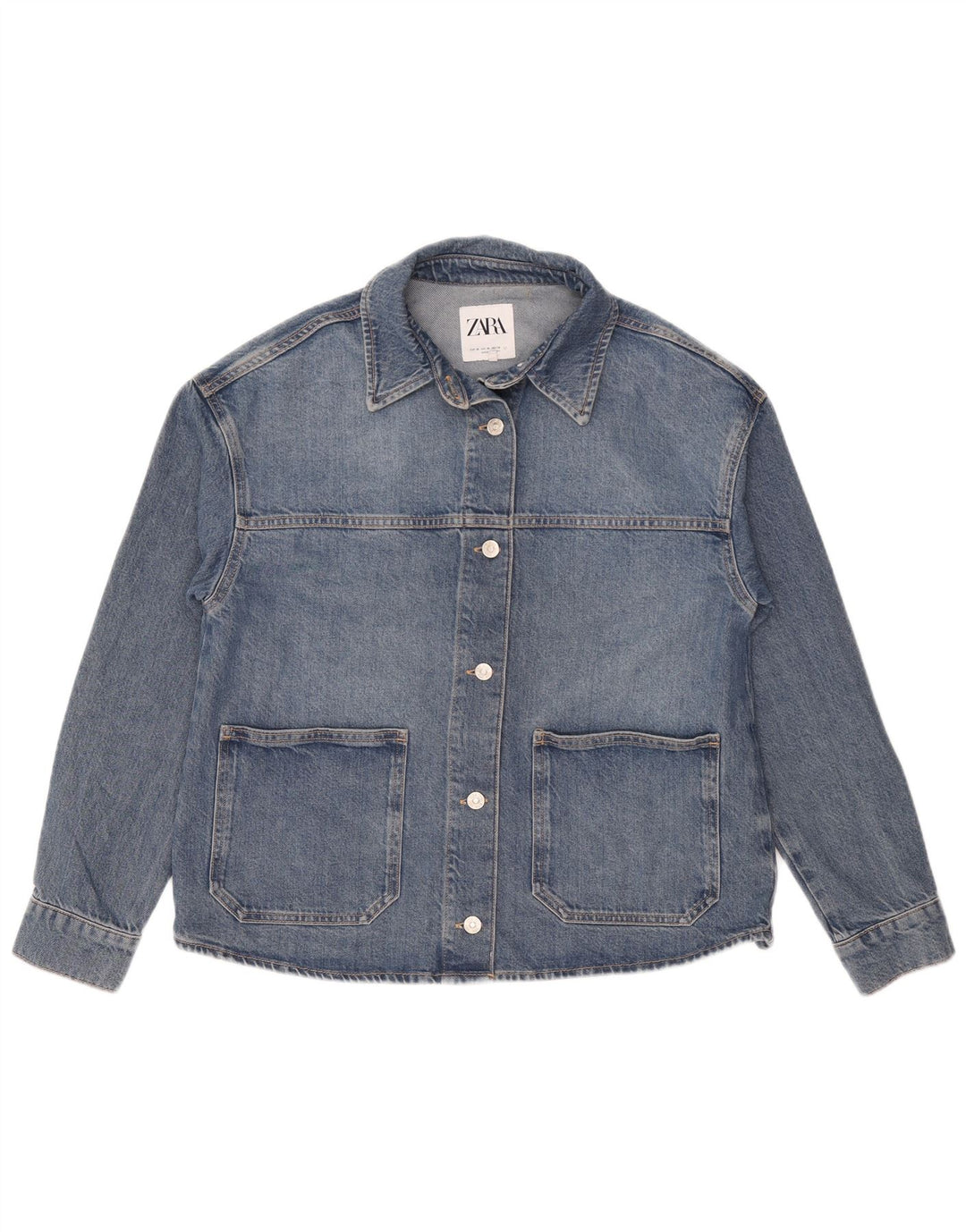 Damska kurtka jeansowa oversize Zara UK 14, średnia niebieska, bawełniana