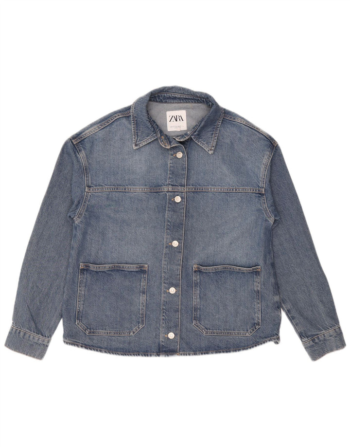 Damska kurtka jeansowa oversize Zara UK 14, średnia niebieska, bawełniana