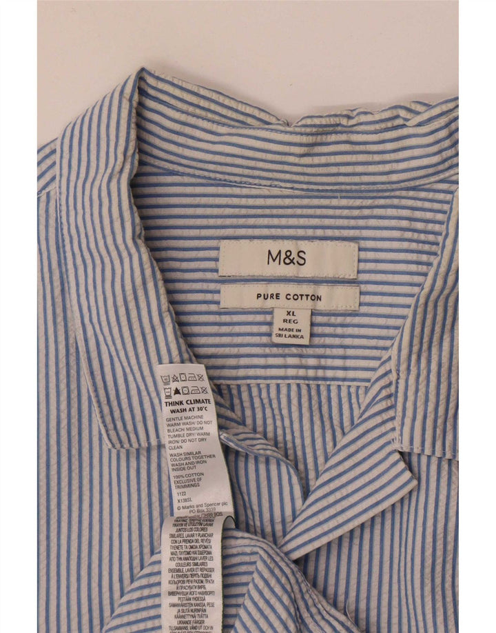 Marks & Spencer Męska koszula z krótkim rękawem XL, bawełniana w niebieskie paski