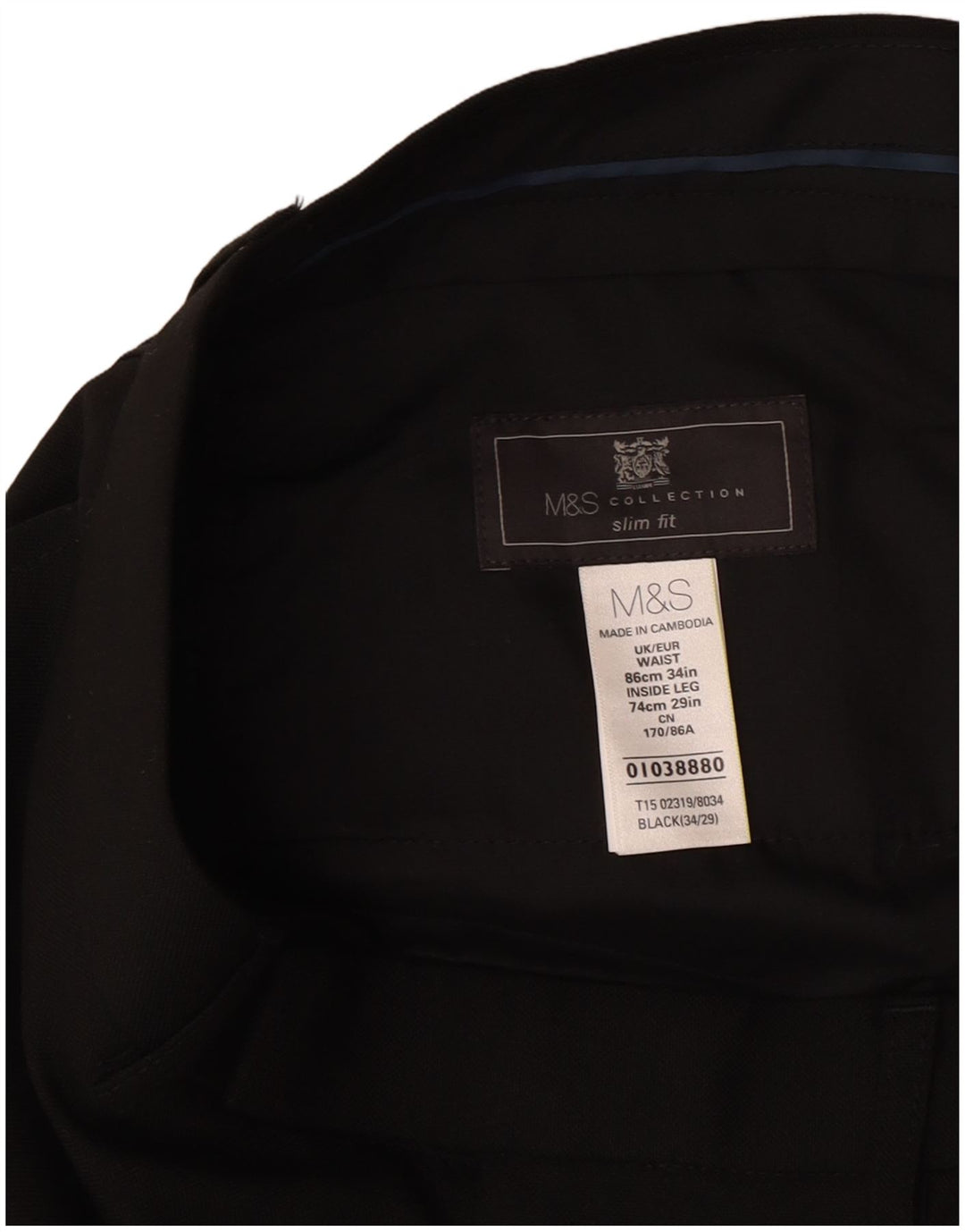 Marks & Spencer Męskie spodnie garniturowe slim fit W34 L29 Czarny poliester