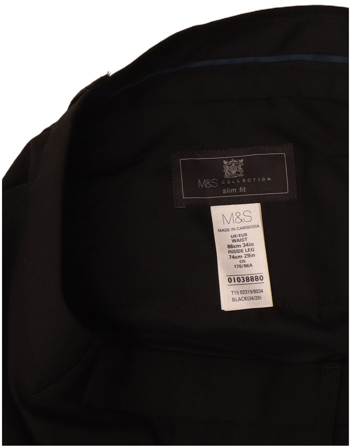 Marks & Spencer Męskie spodnie garniturowe slim fit W34 L29 Czarny poliester